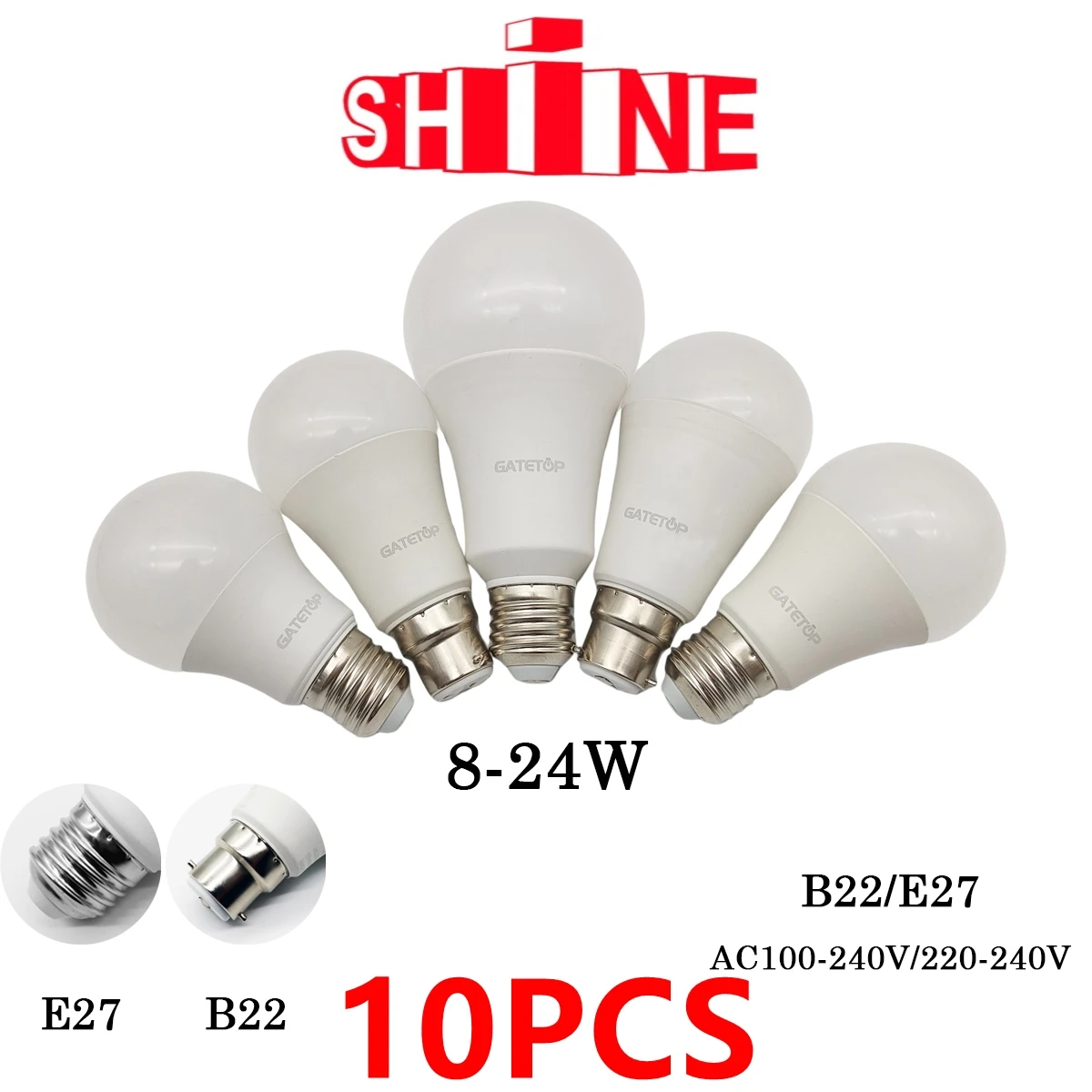 10PCS Led Bulb Lamps A60/A80 E27 B22 AC120V/AC220V Light Real Power 8W-24W 3000K/4000K/6000K Lamps For Home and Office Lighting