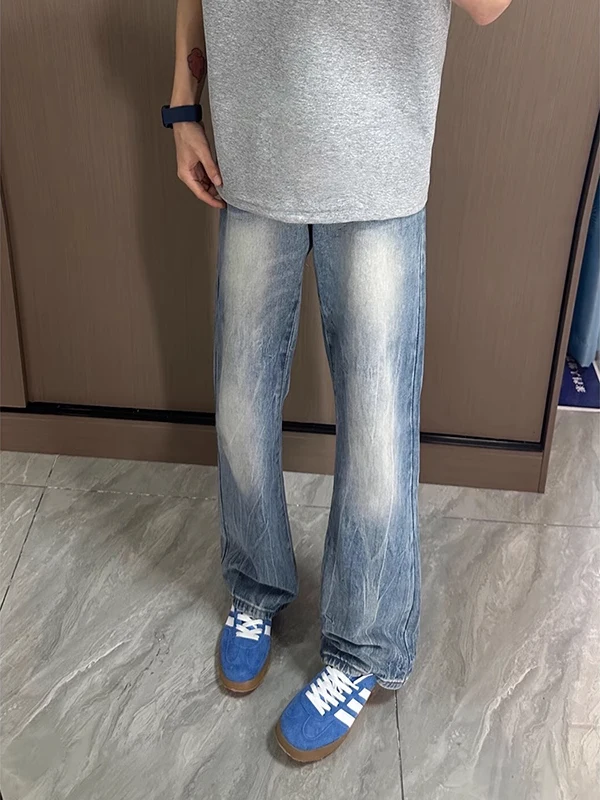 

Waed Blue Men's Summer Thin American High Street Vibe Jeans Cleanfit Micro Flare Long Pants Straight Leg Trousers