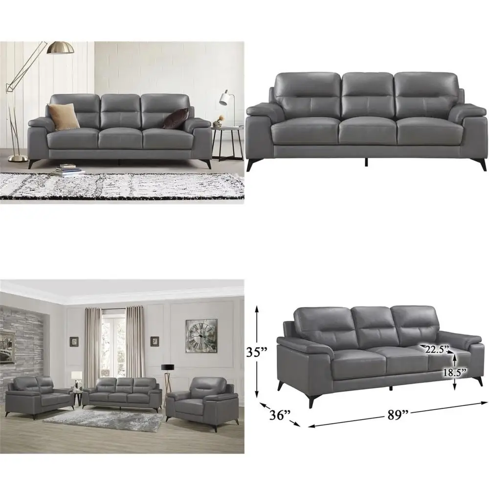 

Gray Leather Sofa with Matched Cushions and Accessories