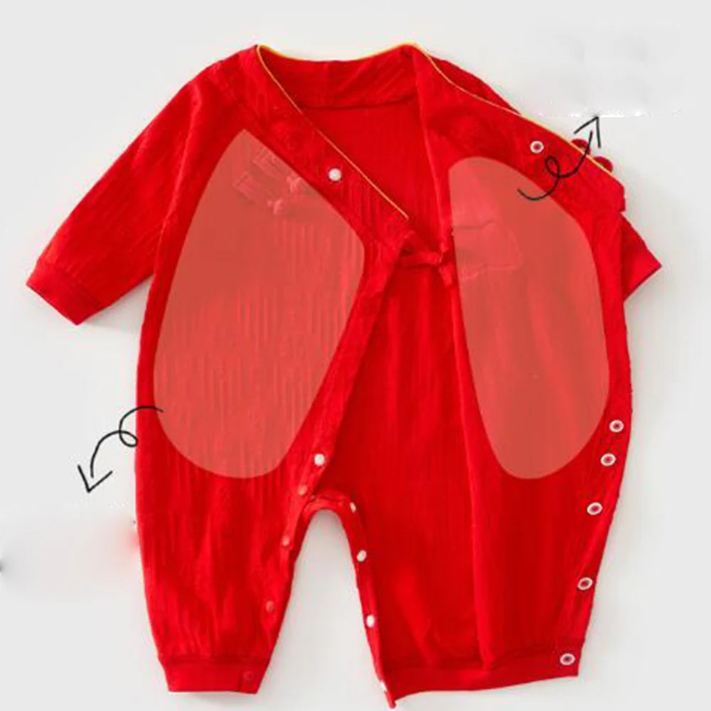 Chinese Baby Clothes Red Color Cotton Christmas Baby Rompers For Boys Girls Spring Autumn Unisex Newborn Jumpsuit With Hat