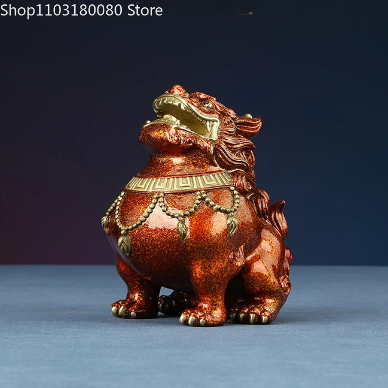 

13cm Copper Brass carving Pixiu statue "Pi Da Hu"Chinese auspicious beasts Fengshui decor Lucky gift