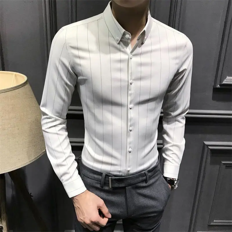 

Men's New Spring Autumn Long Sleeve Casual Shirt Korean Style Trendy Striped Slim Fit Business Clothes