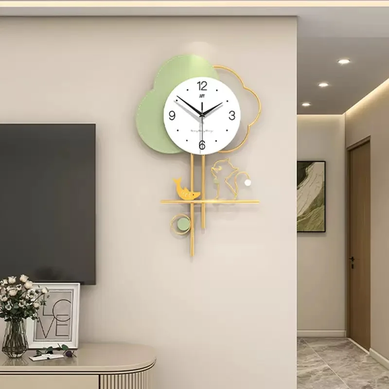

Decorative Clock Wall Mounted Home Fashion Living Room Entrance Background Wall Clock Without Punching Light Luxury Style Clock