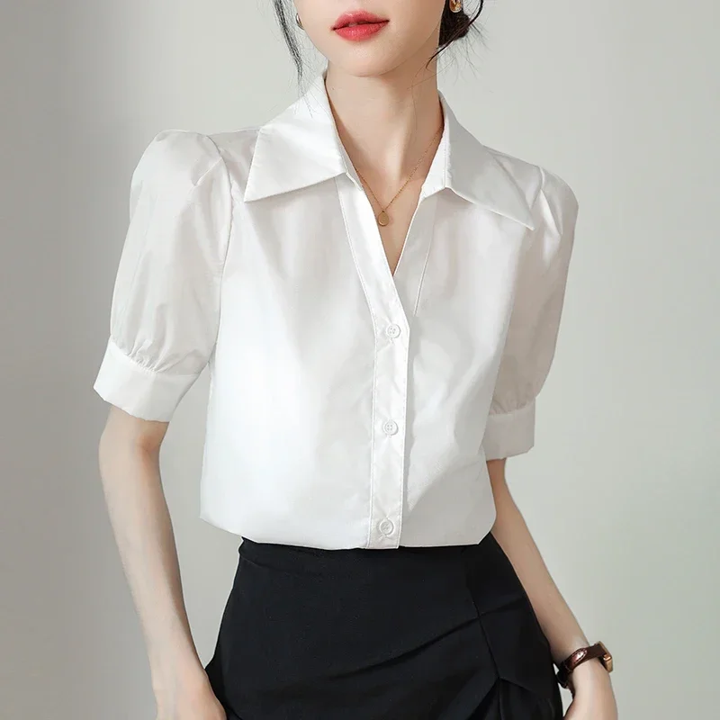 Summer Fashion Turn Down Collar Women Shirt Short Sleeve Chiffon Shirt Blouse Women Tops Blouses Blusas Para Mujer Camisas M85