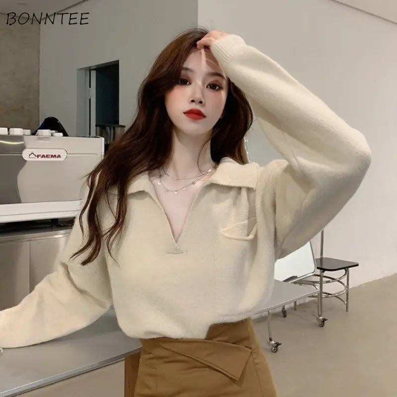 

New Arrival Comfort Long Sleeve Solid Pullovers Women Office Ladies Tender Popular Simple All-match Leisure Sweater Retro Chic