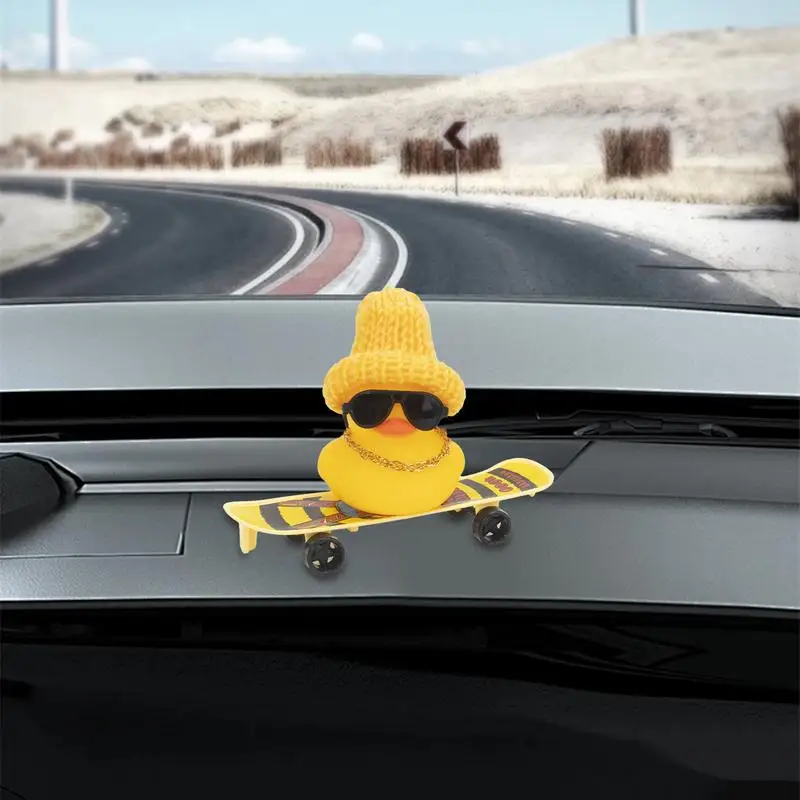 Rubber Duck Car Ornaments Yellow Duck Decoration Dashboard With Hat Necklace Sunglasses Car Accessories Table Decoration Car