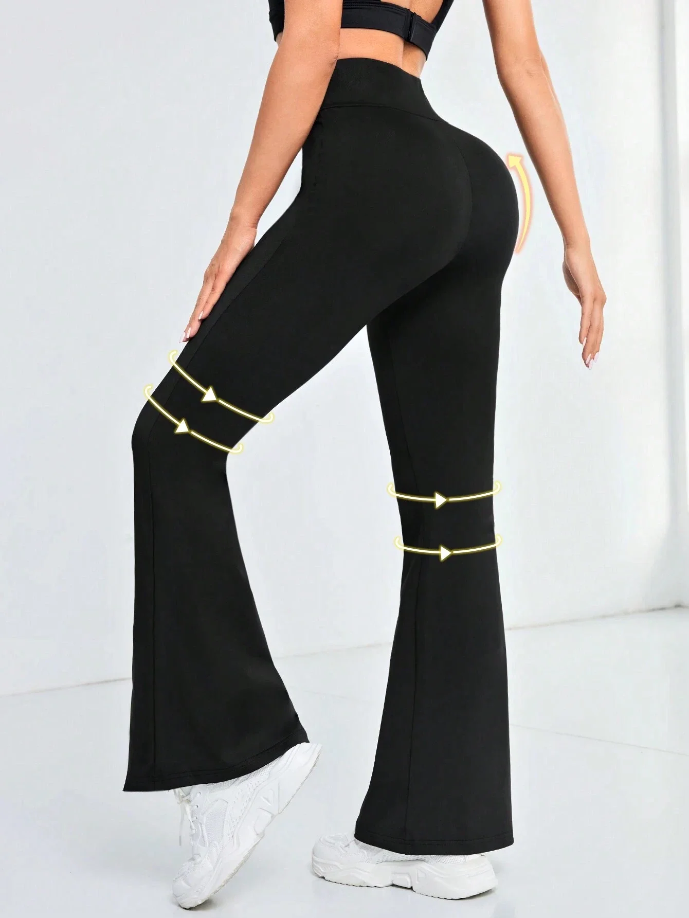 Black High Waist Flare Leggings real-life usage example during dance movement showing flare dynamics