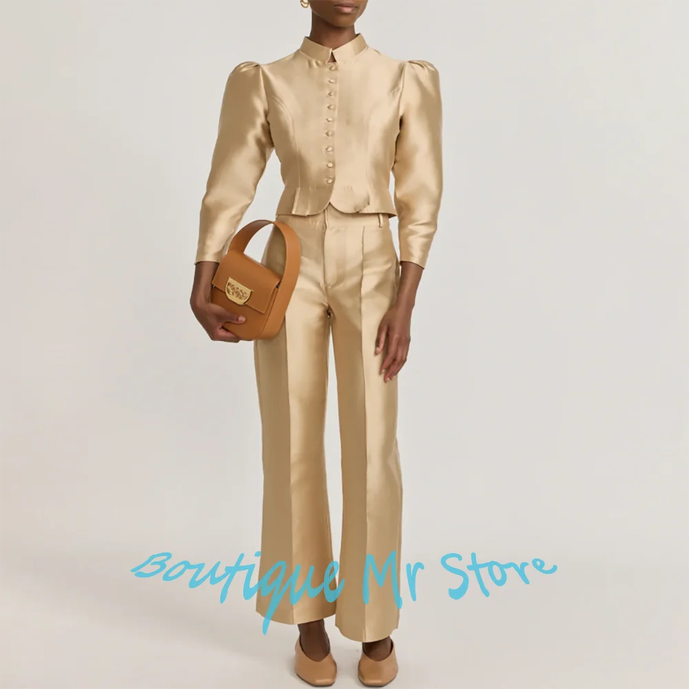 

Великолепные женские атласные костюмы, однобортный комплект из 2 предметов (куртка + брюки), винтажный элегантный вечерний женский верхний костюм