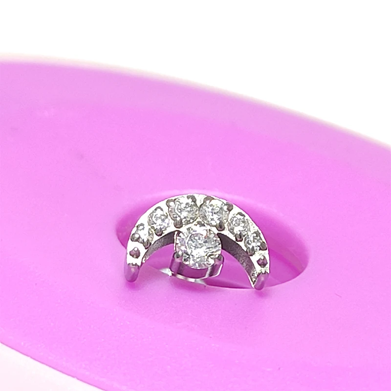 G23 Titanium Crescent Moon Labret Lip Stud Internally Threaded CZ Dermal Anchors Tops with 0.9mm Bases 16G Body Piercing Jewelry