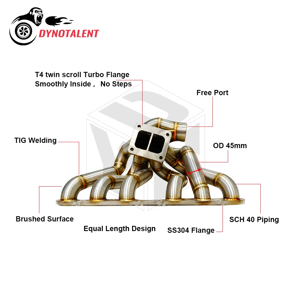 DYN RACING SS304 3mm rura parowa T4 Twin Scroll równa długość Turbo nagłówek dla Supra MK4 2jzge 2JZ GE kolektor
