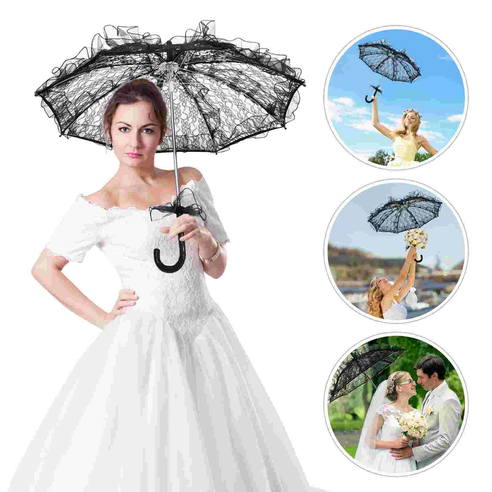 Umbrella Parasol Lace Black Vintage Wedding Sun Gothic Goth Clear Party Umbrellas Women Parisol Victorian Decor Bride Embroidery