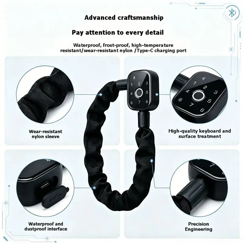 AT19-For Electric Bicycle And Scooter Compatible Intelligent Fingerprint And Password Lock-Theft-Proof Graffiti-Resistant