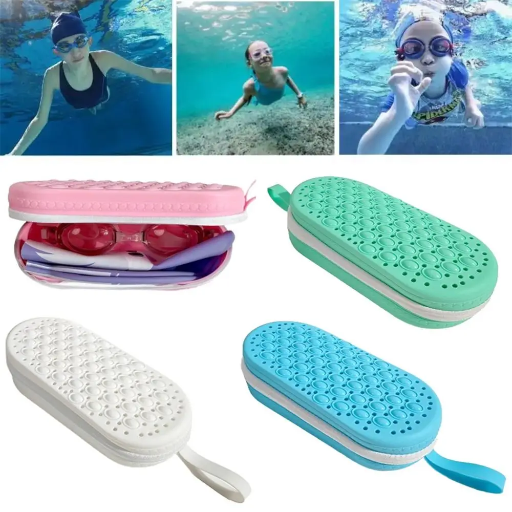 Silicone Swimming Goggles Storage Box Zipper Drain Hole Myopia Glasses Case Breathable with Handle Sun Glasses Protection Box