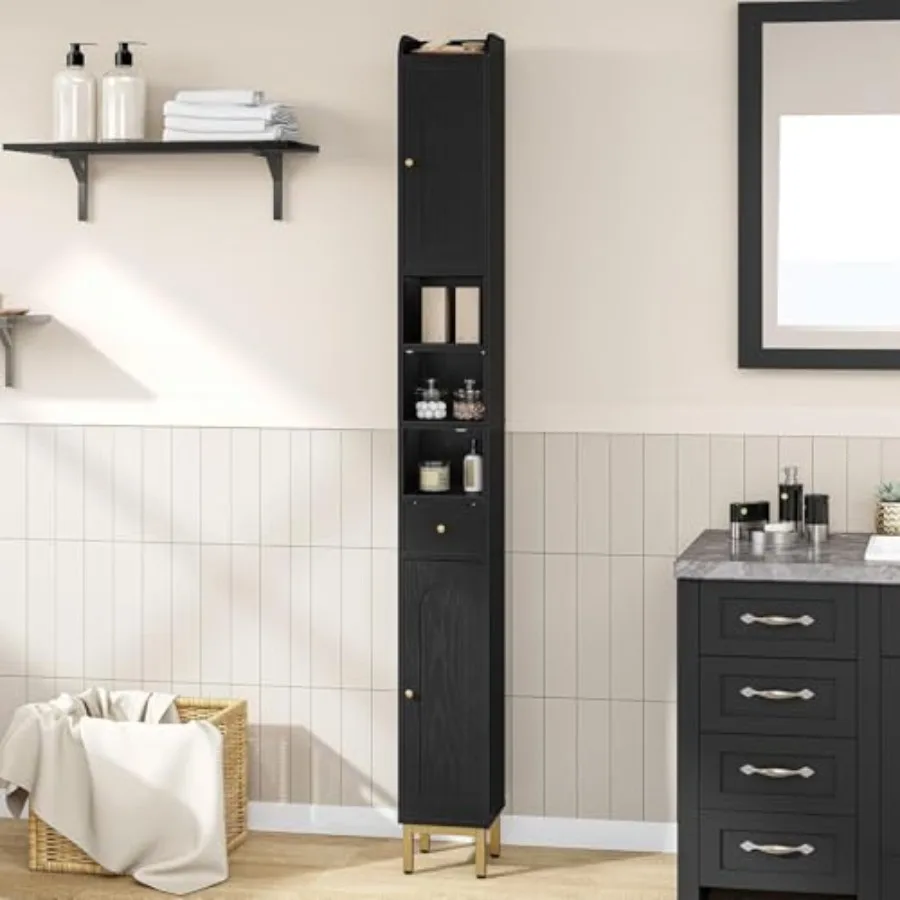 

Tall Black Bathroom Storage Cabinet with Adjustable Shelves Freestanding Floor Cabinet for Narrow Space 7.9D x 7.9W x 70.9H Ide