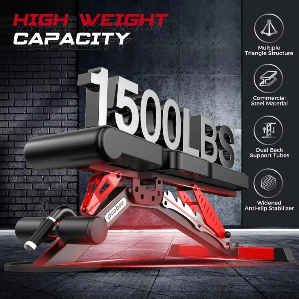 Heavy Duty Adjustable Weight Bench 1500LB Flat Incline Decline Home Gym Full Body Strength Training Workout Equipment Set