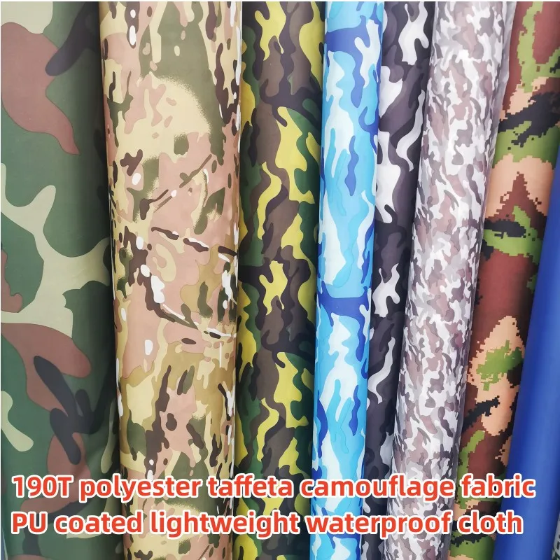 190T polyester taff camouflage waterproof fabric PU coating light umbrella tent fabric width 1.5m