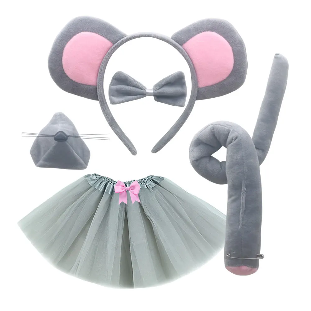 Kids Children Girl Mouse Ear Headband Bow Nose Tails Skirt Animals Party Birthday Halloween Costume Cosplay