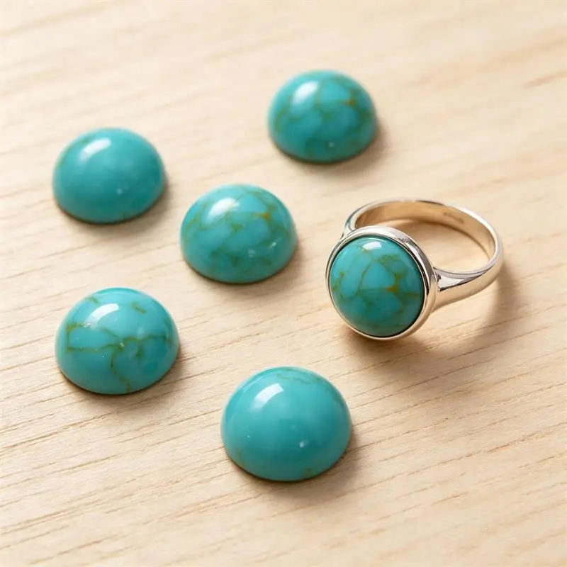5pcs 2-12mm Reconstituted Turquoise Round Cabochon Beads No Hole Polished Flat Back for Necklace Pendant