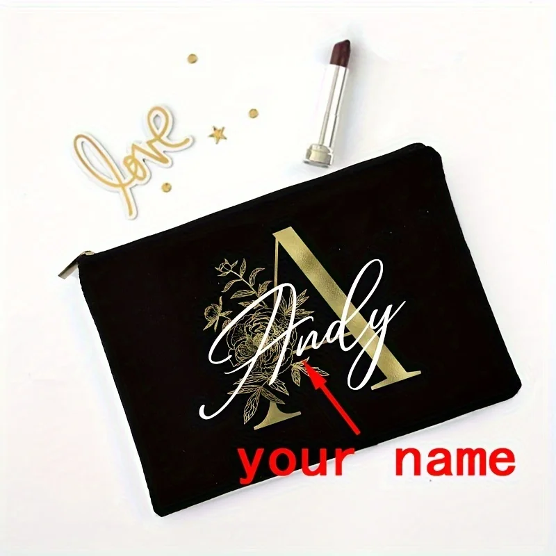 Personalized Initials Makeup Bag Bridesmaid Maid of Honor Holiday Canvas Monogram Cosmetic Pouch Wedding Bachelorette Party Gift