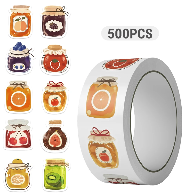 500 قطعة من ملصقات جرة المربى الكرتونية اللطيفة المقاومة للماء لتزيين أجهزة الكمبيوتر المحمولة وسجلات القصاصات والقرطاسية #2