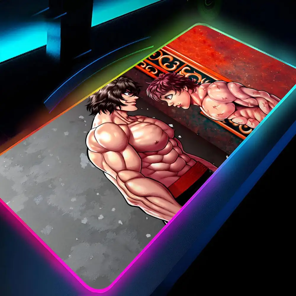 Yujiro Baki Hanma 마우스 패드, 게이머 RGB 데스크 매트, 키보드 매트, 게이밍 노트북, LED 마우스 패드 데스크 보호대, 애니메이션 마우스 매트