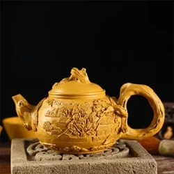 Yixing Purple Paly Teapot Handmade Original Ore Section Mud Landscape Relief Jiangnan Water Town Teapot Household Teapot 175cc