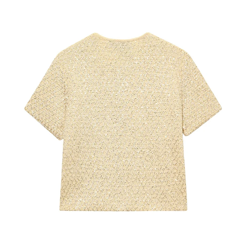 Cardigans courts tricotés à paillettes pour femmes, Chic et élégant, nouvelle mode, pull à manches courtes, haut en tricot décontracté, 2025