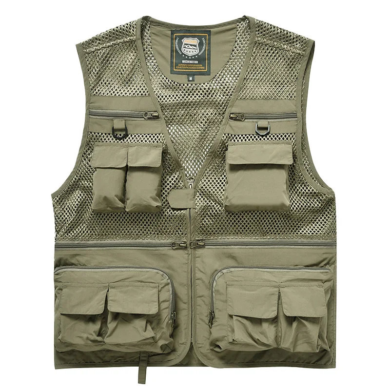 Men Outdoor Large Pockets Multifunctional Cargo Vests New Summer Male Thin Mesh Breathable Waistcoats Fishing Sleeveless Vests 6
