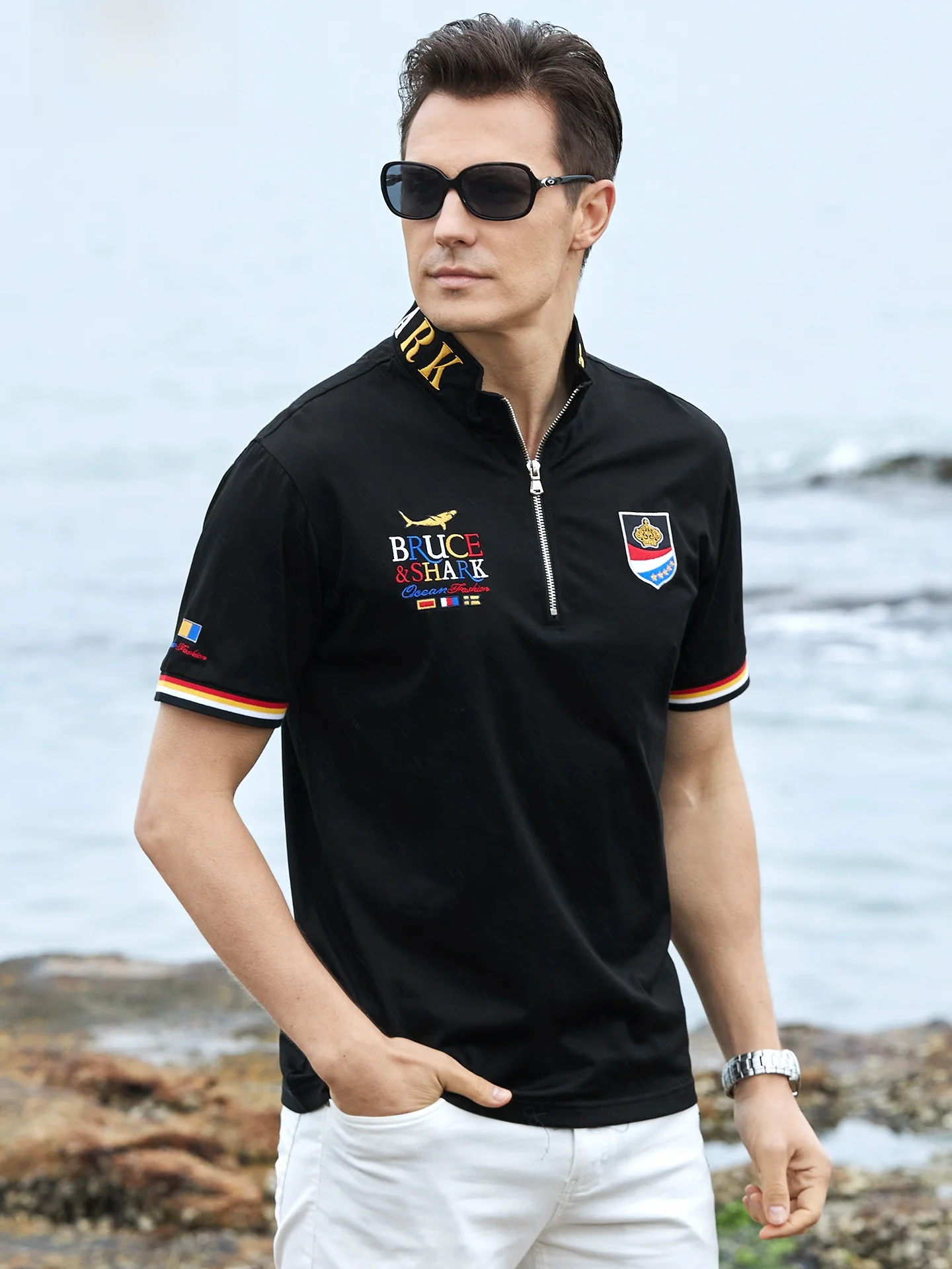 

Summer New Men's Cotton irt Loose Fit ort Sve Silk-Matted Fabric Breathable Comfortable Urban Sle Faion Brand