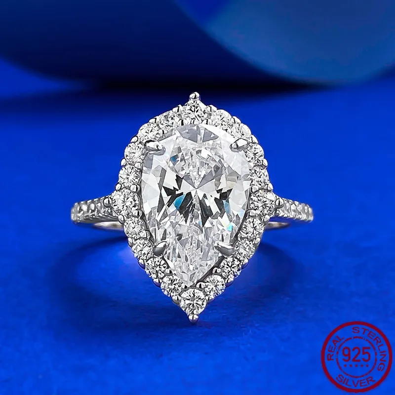 

New European and American S925 pure silver high carbon diamond 8 * 12 Redion ring wedding jewelry