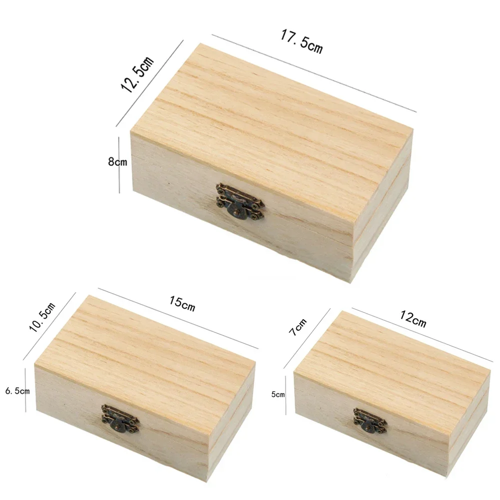 S/M/L Wooden Storage Box Plain Wood With Lid Multifunction Square Hinged Craft Gift Boxes For Home Supply Storage Decoration