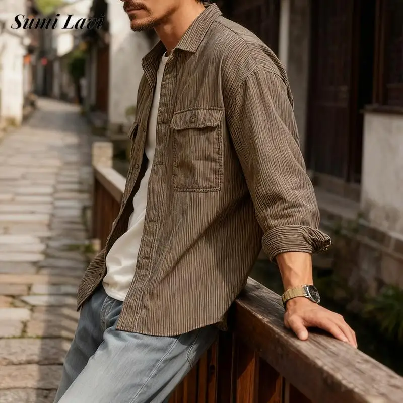 الشارع الشهير الرجال سترة عادية بلايز كم طويل زر متابعة التلبيب سروال قصير البضائع معاطف للرجال ربيع الخريف العصرية ملابس خارجية