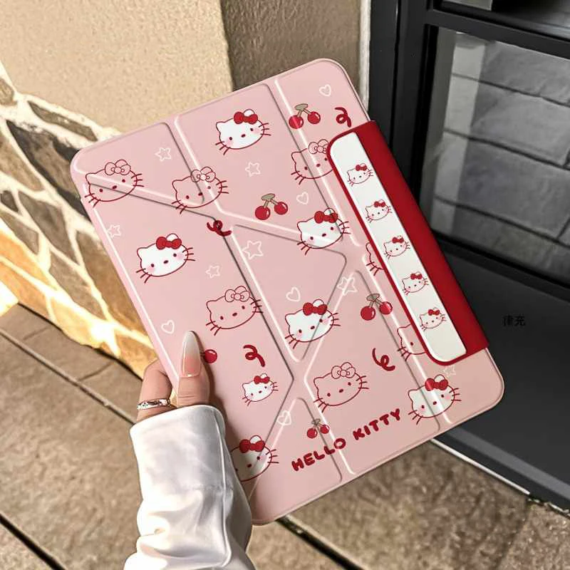 산리오 헬로 키티 아이패드 보호 케이스 수평 수직 자기 흡착 아이패드 에어7 펜 슬롯 없음 벤드 방지 태블릿 케이스