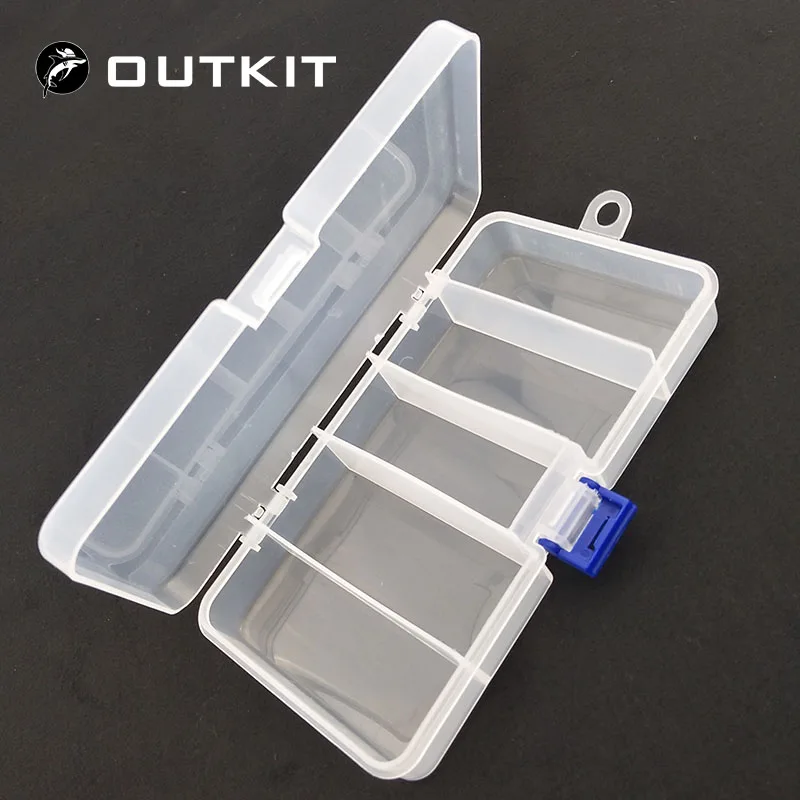 OUTKIT 5 Compartments Transparent Visible Plastic Fishing Tackle Box Fishing Lure Storage Box Case Fish Tool 17.7*9.3cm