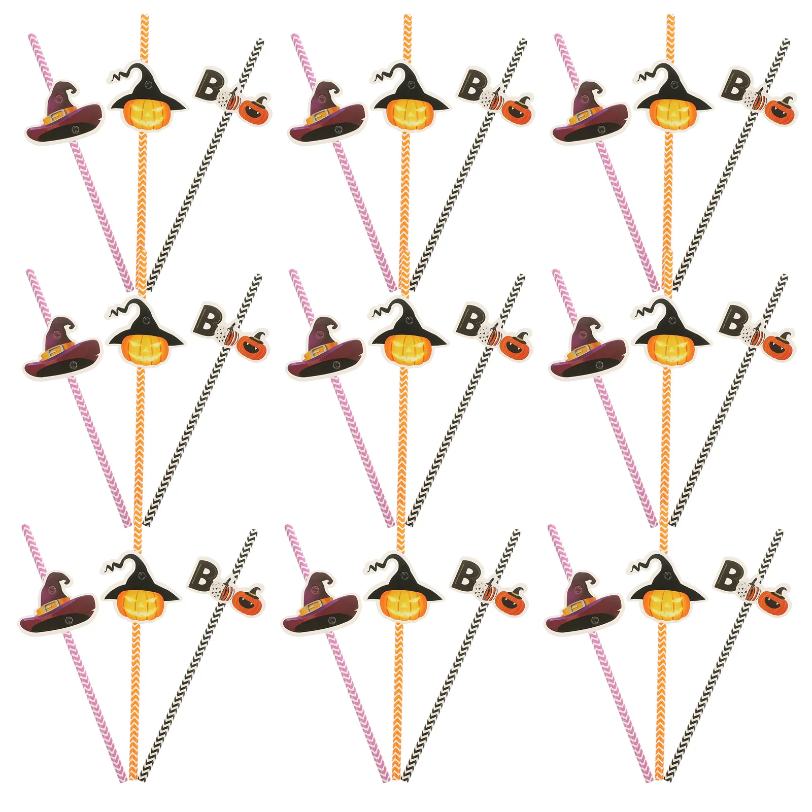 

72Pcs Halloween Paper Straws Pumpkin Light Witch Hat Cartoon Straws for Party Drinks Halloween Supplies Beverage Decorations