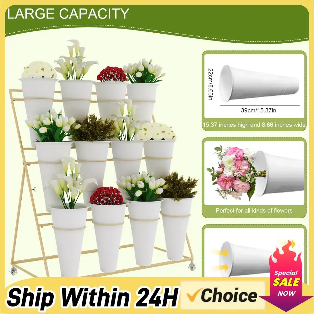 

Набор из 12 белых пластиковых конических ведер-подставок для цветов, большие емкости для цветочных горшков для дома, патио, балкона, сада