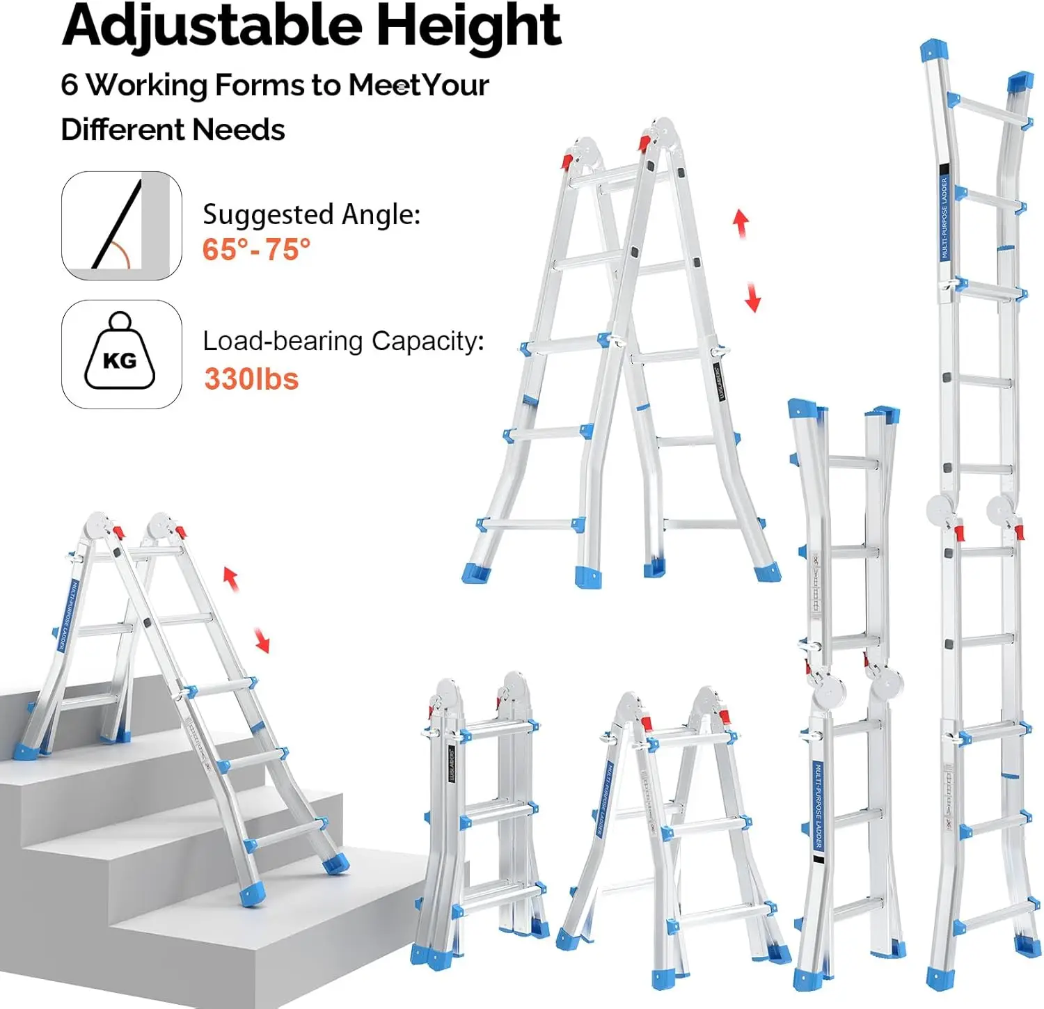 Ladder, A Frame 3 Step Ladder Telescoping Ladder, 13 ft Reach Height Muti Position Folding Ladder Flared Leg Design, 330 lbs Cap