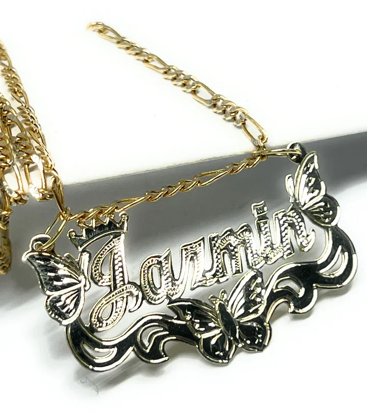 Zciti Personalized Name Necklace Crown Butterfly Pendant 18k Gold-Plated Stainless Steel Jewelry Christmas Gift
