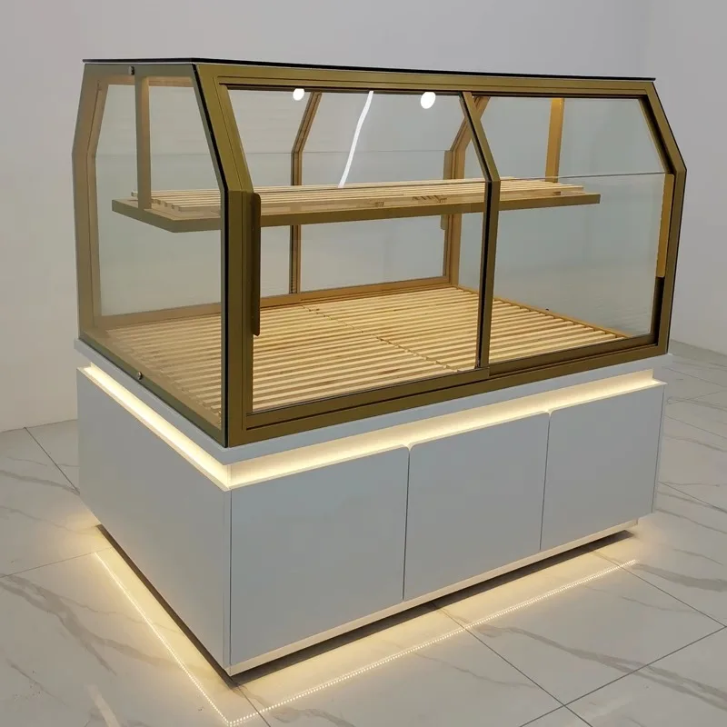 custom.Customizable Bakery Island Counter Shopping Mall Baking Cake Bread Dim Sum Retail Shop Design Glass showcase Display