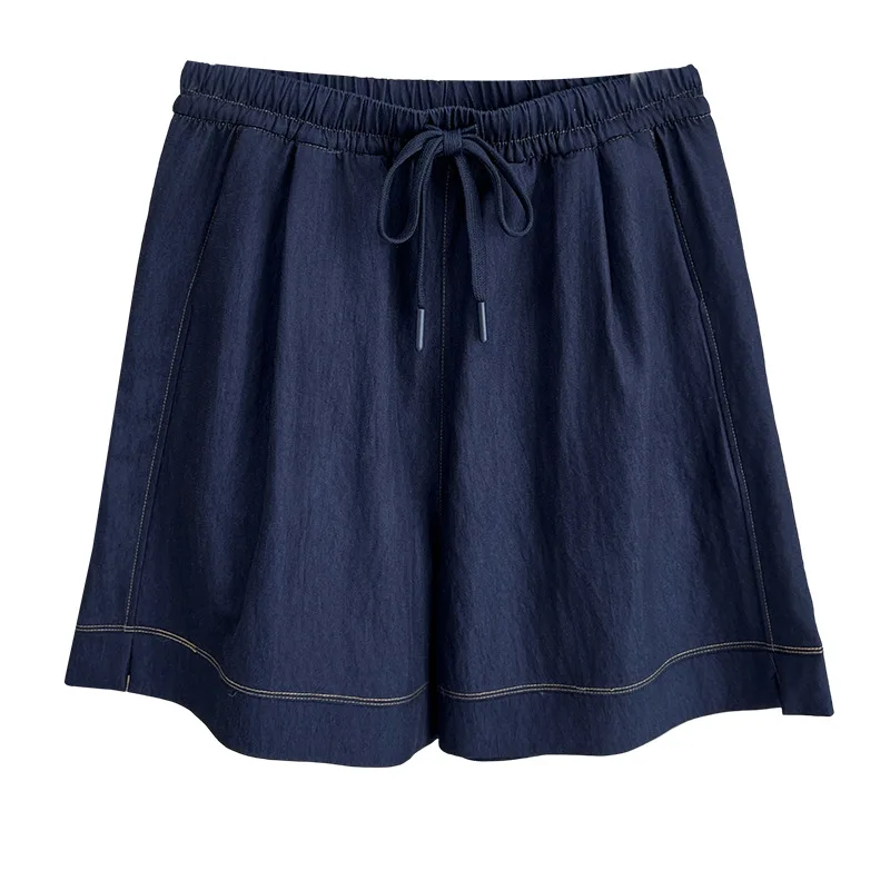 

Summer Wear 100KG Casual Drawstring Waist Wide Leg Shorts With Split Plus Size Women Knee Length Pants 8197