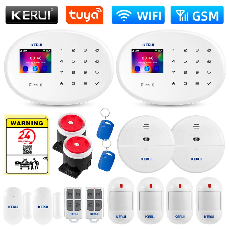 kit de sistema de alarme wifi gsm eletrodomestico protecao de seguranca tuya smart app suporte alexa com detector de sensor de movimento kerui w202 01