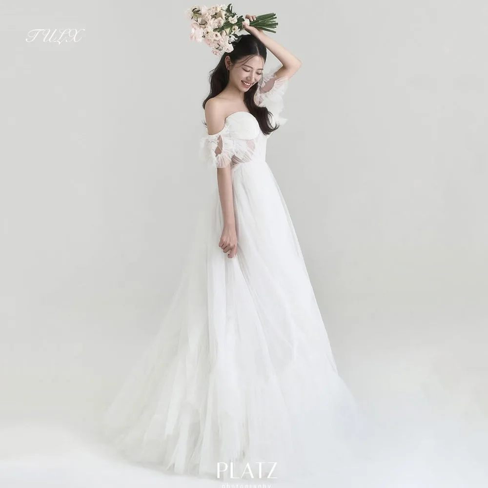 TULX Elegantes elfenbeinfarbenes Tüll-Hochzeitskleid, Korea-Fotoshooting, sexy Schatz, A-Linie, bodenlange Brautkleider, maßgeschneidert,  soi