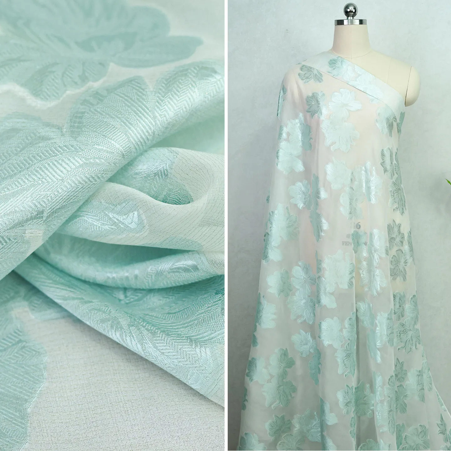 High Quality Light Bi Silk Woven Cut Flower Qiao Qi Silkworm Silk Fabric Cheongsam Han Clothing Designer Fabric