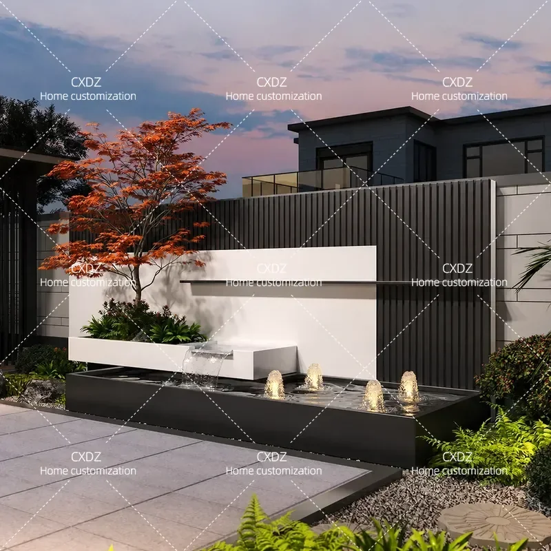 Outdoor Stainless Steel Flowing Water Landscape Wall Courtyard Water Curtain Screen Partition Waterfall Feature for Fish Pond