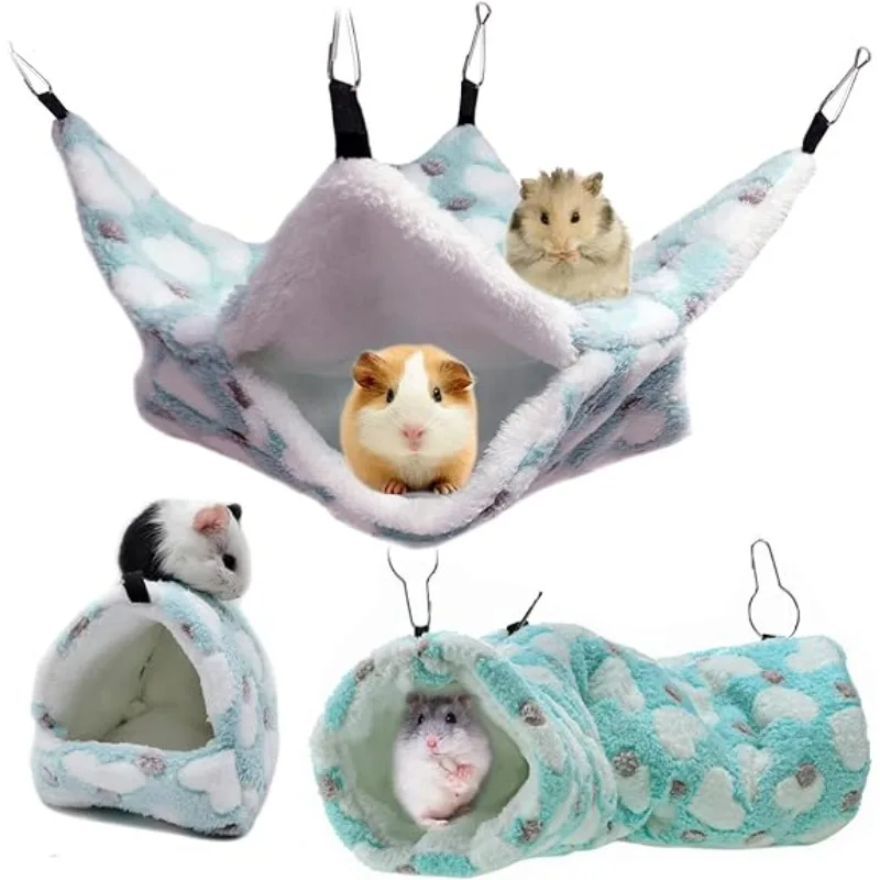 

3Pcs Small Pet Cage Nest Hammock Hanging Tunnel for Hamster Guinea Pig Ferret Rat Chincilla Hammock Sleeper Cage Accessories Set