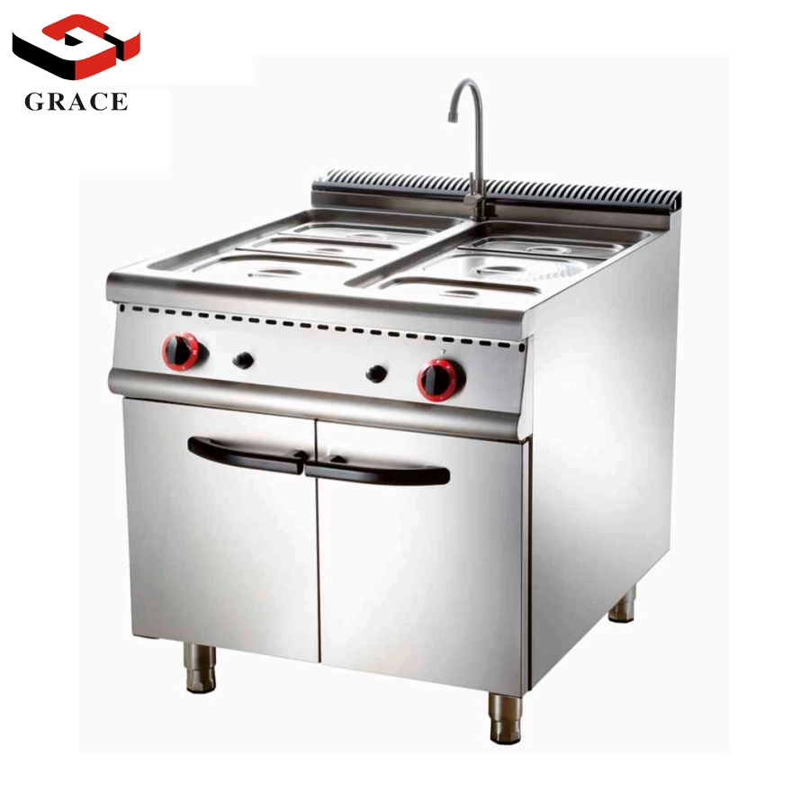 Commercial Kitchen 900 Series Freestanding 4 Basins Gas Food Warmer with Cabinet