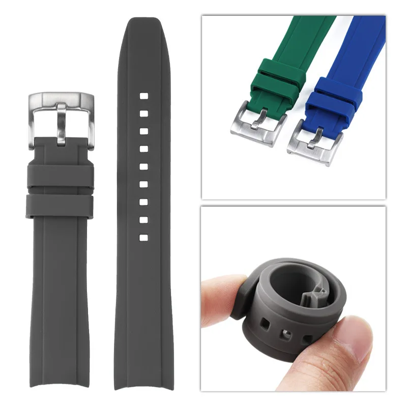 20mm 22mm cinturino per orologio con estremità curva in silicone di alta qualità cinturino con fibbia per orologio con perno in metallo per cinturino universale morbido impermeabile