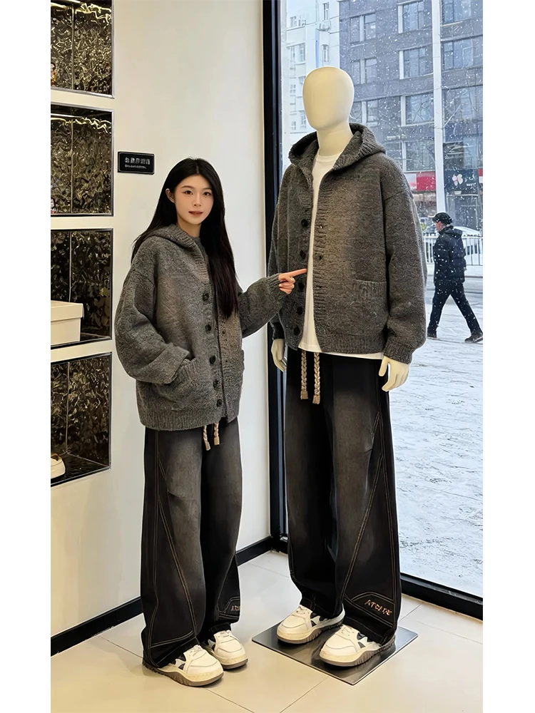 

Мужской утепленный вязаный кардиган с капюшоном Deep ey Lazy Sle, весенний сезон, американская ретро-одежда