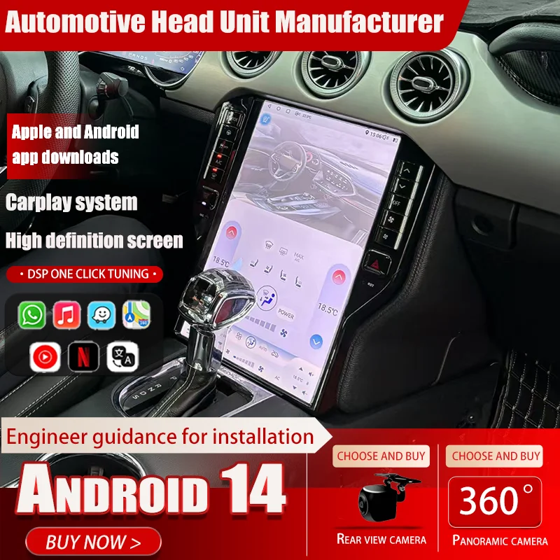 

Pantalla Tesla de 14,5 pulgadas para Ford Mustang GT 2015 - 2021 Android 13,0 reproductor de Radio Multimedia para coche GPS Nav