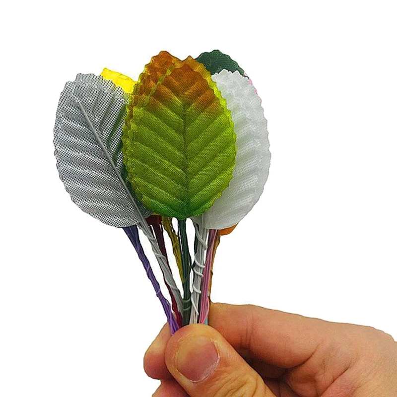 50Pcs Silk Leaf Green Artificial Leaves Bulk Fake Rose Wire Leaves Fabric Leaves For Bouquet Wreath DIY Craft Scrapbooking Decor